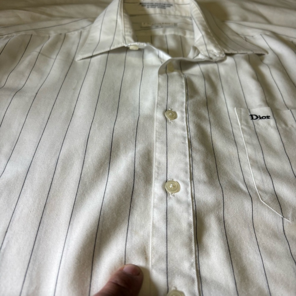 CHRISTIAN DIOR Chemises Pinstriped Womens Dress Shirt Size 18 White Vintage - Picture 3 of 9